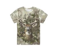 QWEFVB Camisetas para niños de 2 a 16 años, camiseta de verano de manga corta con cuello redondo, camisetas gráficas básicas, Ciervo de caza camuflado, 7-8 Años