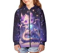 QWEFVB Sudadera con capucha y cremallera para niñas, chaqueta de otoño, ropa de moda, 6-16 años, Dragon Cute, L