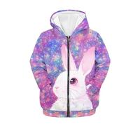 QWEFVB Sudadera de manga larga con capucha y bolsillos para niños y niñas con estampado animal, Galaxy Bunny, L