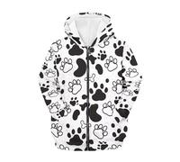 QWEFVB Sudadera de manga larga con cremallera para niños, Paw White Black Cow, M