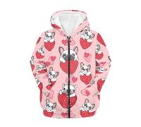 QWEFVB Sudadera de primavera con capucha y bolsillos para niñas, Pug Heart Strawberry, S