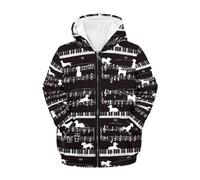 QWEFVB Sudadera ligera con capucha y cremallera para niñas de 6 a 16 años, sudadera con capucha para otoño con bolsillos, estampado de perro, Black Music Dog, L