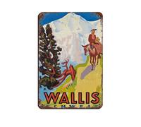 QWEJGFA Valais Wallis Zermatt Esquí Suiza Alpes suizos Retro Cartel de metal Cartel de metal Arte Chic Retro Pintura Hierro Bar Gente Cueva Cafe Familia Garaje Póster Decoración de Pared 20x30cm