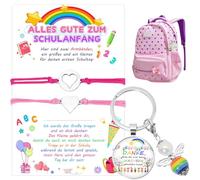 QWEPU Regalo escolar 2024, 2 Pulseras de Deseo de Corazón Regalo, ángel de la guarda, llavero escolar, bolsa escolar, primer día de escuela, amuleto de la suerte para comienzo del colegio