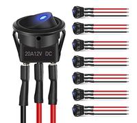 Qwertfeet 8 Piezas 12V 20A Redondo Azul Interruptor Basculante LED Control de Encendido-Apagado SPST 3 para 12V Coche CamióN 24 Piezas Cables