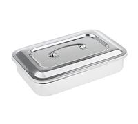 Qwertfeet Caja organizadora de acero inoxidable, bandeja de instrumentos para caja de almacenamiento con tapa, latas de herramientas - 9 pulgadas sin agujero