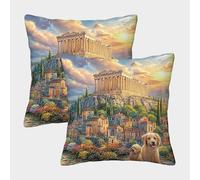 QWERTYUIOPD Arquitectura Antigua Paisaje Fundas Almohada 3D Set de 2 Fundas Diseno Perro Poliester Cremallera Invisible Decoracion Dormitorio Nino Adulto 45x45cm