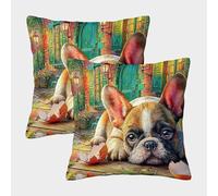 QWERTYUIOPD French Bulldog Illustration Fundas Almohada 3D Set de 2 Fundas Poliester Cremallera Invisible Decoracion Dormitorio Nino Adulto 50x50cm