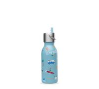 QWETCH - Botella Infantil Isotérmica 350ml Kids Honolulu Azul con Tapón Pipeta | Botella Niños Acero Inoxidable - 24h Frío / 12h Caliente - Sin BPA, Antigoteo - Ideal para escuela, deporte y salidas
