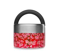 QWETCH - Fiambrera Isotérmica Inox con Asa - Acero Inoxidable 650ml Flowers Rojo - Caja Almuerzo 5h Caliente y 7h Fría - Hermética, Sin BPA y Reutilizable - Lunch Box para Oficina, Picnic, Senderismo