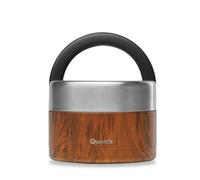 QWETCH - Fiambrera Isotérmica Inox con Asa - Acero Inoxidable 650ml Wood - Caja Almuerzo 5h Caliente y 7h Fría - Hermética, Sin BPA y Reutilizable - Lunch Box para Oficina, Picnic, Senderismo
