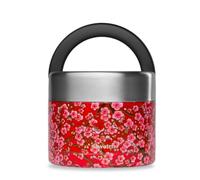 QWETCH - Fiambrera Isotérmica Inox con Asa - Acero Inoxidable 850ml Flowers Rojo - Caja Almuerzo 5h Caliente y 7h Fría - Hermética, Sin BPA y Reutilizable - Lunch Box para Oficina, Picnic, Senderismo