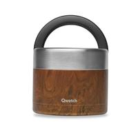 QWETCH - Fiambrera Isotérmica Inox con Asa - Acero Inoxidable 850ml Wood - Caja Almuerzo 5h Caliente y 7h Fría - Hermética, Sin BPA y Reutilizable - Lunch Box para Oficina, Picnic, Senderismo