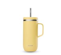 QWETCH - Taza fría de 600 ml con asa y pajita - 24 horas de hielo y 12 horas de frío - Limón - Botella aislada de acero inoxidable, taza térmica de café