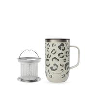 QWETCH - Taza isotérmica de acero inoxidable reciclada con asa y filtro infusor Wild Leopard Arena - Tisana isotérmica 470 ml - Thermo Café y té - 6h caliente y 12h frío - Tapón deslizante