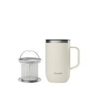QWETCH - Taza Térmica con Asa e Infusor - Acero Inox Reciclado 470ml Arena - Taza Café y Té Isotérmica - 6h Caliente & 12h Fría - Tapa Antiderrames - Termo Infusiones para Llevar