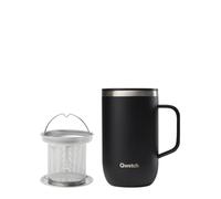 QWETCH - Taza Térmica con Asa e Infusor - Acero Inox Reciclado 470ml Negro - Taza Café y Té Isotérmica - 6h Caliente & 12h Fría - Tapa Antiderrames - Termo Infusiones para Llevar