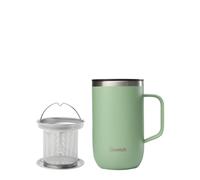 QWETCH - Taza Térmica con Asa e Infusor - Acero Inox Reciclado 470ml Verde Lima - Taza Café y Té Isotérmica - 6h Caliente & 12h Fría - Tapa Antiderrames - Termo Infusiones para Llevar