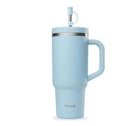 QWETCH Travel Cup - Quencher con pajita y asa 900 ml - 48h frío / 12h fresco - Botella térmica de acero inoxidable reciclado - Vaso térmico antiderrames (Azul Pastel, 900 ml)