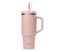 QWETCH Travel Cup - Quencher con pajita y asa 900 ml - 48h frío / 12h fresco - Botella térmica de acero inoxidable reciclado - Vaso térmico antiderrames (Rosa Pastel, 900 ml)