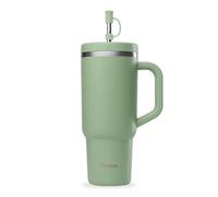 QWETCH Travel Cup - Quencher con pajita y asa 900 ml - 48h frío / 12h fresco - Botella térmica de acero inoxidable reciclado - Vaso térmico antiderrames (Verde lima, 900 ml)