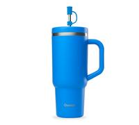 QWETCH Travel Cup - Quencher con pajita y asa 900 ml - 48h frío / 12h fresco - Botella térmica de acero inoxidable reciclado - Vaso térmico antiderrames (Azul Celeste, 900 ml)