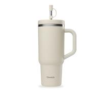 QWETCH Travel Cup - Quencher con pajita y asa 900 ml - 48h frío / 12h fresco - Botella térmica de acero inoxidable reciclado - Vaso térmico antiderrames (Arena, 900 ml)