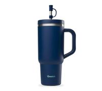 QWETCH Travel Cup - Quencher con pajita y asa 900 ml - 48h frío / 12h fresco - Botella térmica de acero inoxidable reciclado - Vaso térmico antiderrames (Azul Noche, 900 ml)