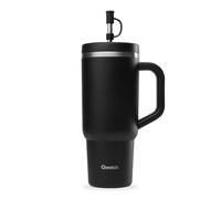 QWETCH Travel Cup - Quencher con pajita y asa 900 ml - 48h frío / 12h fresco - Botella térmica de acero inoxidable reciclado - Vaso térmico antiderrames (Negro, 900 ml)