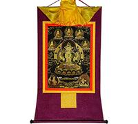 QWFVHJ Pintura Colgante de pergamino, Imagen de pergamino de Seda, Pintura de pergamino de Seda, Thangka Tibetano, Avalokitesvara de Cuatro Brazos, Padmapani, Chenrezig(Purple,Small(35cm*27cm))