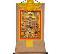 QWFVHJ Pintura Colgante de pergamino, Imagen de pergamino de Seda, Pintura de pergamino de Seda, Thangka Tibetano, Gurú Rinpoche en la Tierra Pura(Beige,Medium(62cm*47cm))