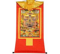 QWFVHJ Pintura Colgante de pergamino, Imagen de pergamino de Seda, Pintura de pergamino de Seda, Thangka Tibetano, Gurú Rinpoche en la Tierra Pura(Red,Small(35cm*27cm))