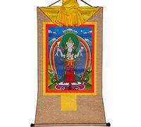 QWFVHJ Pintura Colgante de pergamino, Imagen de pergamino de Seda, Pintura de pergamino de Seda, Thangka Tibetano, Avalokitesvara de Cuatro Brazos, Padmapani, Chenrezig(Beige,Medium(62cm*47cm))