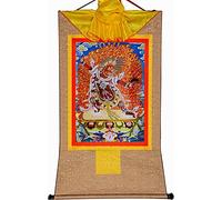 QWFVHJ Pintura Colgante de pergamino, Imagen de pergamino de Seda, Pintura de pergamino de Seda, Thangka Tibetano, Guru Dragpo, una emanación Feroz del Gurú-Santo(Beige,Large(85cm*63cm))