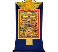 QWFVHJ Pintura Colgante de pergamino, Imagen de pergamino de Seda, Pintura de pergamino de Seda, Thangka Tibetano, Gurú Rinpoche en la Tierra Pura(BLU,Medium(62cm*47cm))