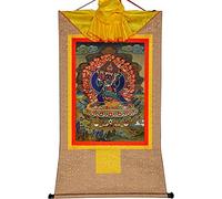 QWFVHJ Pintura Colgante de pergamino, Imagen de pergamino de Seda, Pintura de pergamino de Seda, Thangka Tibetano, Vajrabhairava, Conquistador del Señor de(Beige,Small(35cm*27cm))