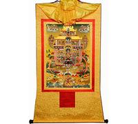 QWFVHJ Pintura Colgante de pergamino, Imagen de pergamino de Seda, Pintura de pergamino de Seda, Thangka Tibetano, Gurú Rinpoche en la Tierra Pura(Unique Colour,Medium(62cm*47cm))