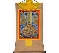 QWFVHJ Pintura Colgante de pergamino, Imagen de pergamino de Seda, Pintura de pergamino de Seda, Thangka Tibetano, Shakyamuni en el árbol del Refugio, Gautama Buda(Beige,Medium(62cm*47cm))