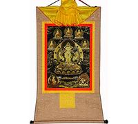 QWFVHJ Pintura Colgante de pergamino, Imagen de pergamino de Seda, Pintura de pergamino de Seda, Thangka Tibetano, Avalokitesvara de Cuatro Brazos, Padmapani, Chenrezig(Beige,Large(85cm*63cm))