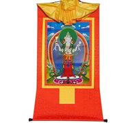 QWFVHJ Pintura Colgante de pergamino, Imagen de pergamino de Seda, Pintura de pergamino de Seda, Thangka Tibetano, Avalokitesvara de Cuatro Brazos, Padmapani, Chenrezig(Red,Small(35cm*27cm))