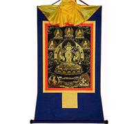 QWFVHJ Pintura Colgante de pergamino, Imagen de pergamino de Seda, Pintura de pergamino de Seda, Thangka Tibetano, Avalokitesvara de Cuatro Brazos, Padmapani, Chenrezig(BLU,Large(85cm*63cm))