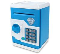 Qwifyu Hucha electrónica Dibujos Animados, contraseña, Hucha para Poner Monedas, Juguete, Regalo de cumpleaños para niños (Azul)