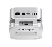 Qwiizlab Hub di supporto in alluminio con USB4 40Gbps Thunderbolt SSD Enclosure per Mac Mini M4/M4 Pro, 3 USB-A 2.0, supporta M.2 NVMe PCIe SSD Fino a 8TB (Argento)