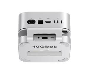 Qwiizlab Hub di supporto in alluminio con USB4 40Gbps Thunderbolt SSD Enclosure per Mac Mini M4/M4 Pro, 3 USB-A 2.0, supporta M.2 NVMe PCIe SSD Fino a 8TB (Argento)