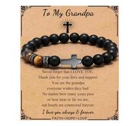 QWNHONEY Pulsera de cruz para hombre, hijo, hermano, bautizo, comunión, cumpleaños, aniversario, Navidad, cristiano, ojo de tigre negro, cuentas, 7, Sin piedra preciosa