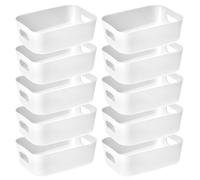 QWORK® 10 PCS Cajas de Almacenamiento de Plástico Blanco con Asa 20.5 * 14 * 7 cm, Contenedores de PP Apilables Ideales para Uso en el Hogar, la Oficina y la Escuela