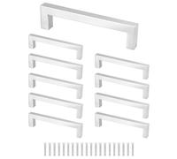 QWORK® 10 Pieza tiradores cocina plata, tiradores de muebles, Tiradores cuadrados, Acero inoxidable 304, con tornillos, 128mm
