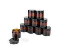 QWORK® 10 Piezas frascos de vidrio ámbar de 60 ml con tapas negras, recipientes multiusos con protección UV, para aceites escenciales y lociones