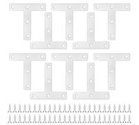 QWORK® 10 placas de conexión de muebles en forma de T , Escuadras de Angulo de acero inoxidable, acabado cepillado, con tornillos, soportes de reparación de 80x80mm
