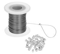 QWORK® 100m Cuerda de acero, cuerda colgar cuadros 0.5 mm, cable colgante de marco fotos de acero inoxidable 304 con 30 casquillos de crimpado de aluminio, para marcos de fotos y espejos